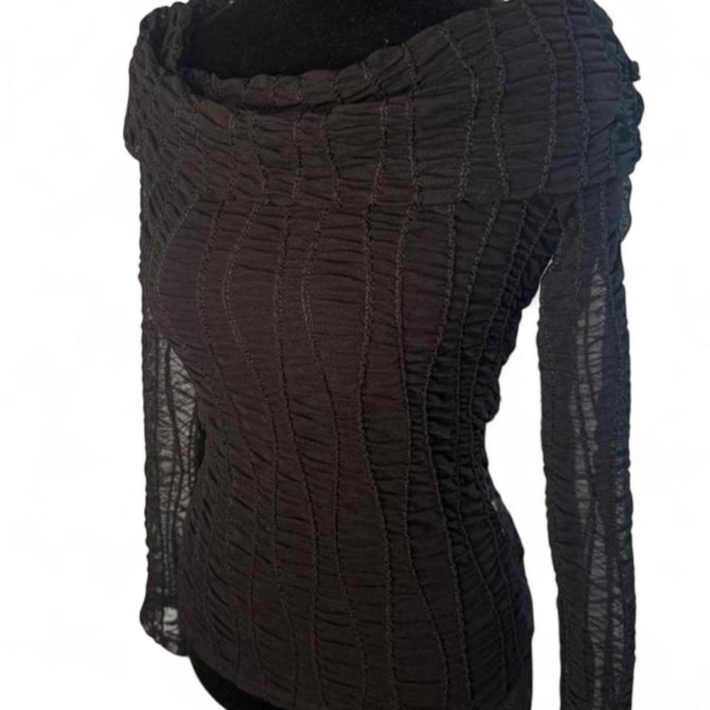 Free People Black Sheer Off The Shoulder Lace Long Sleeve Top Small